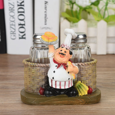 Cute Chef Statue Salt & Pepper Bottle Holder Ornaments Home Decor Kitchen Resin Crafts #B