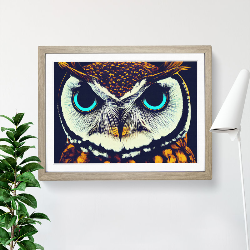 Cracking Owl - Single Picture Frame Print, 34cm H x 46cm W x 2cm D, Oak
