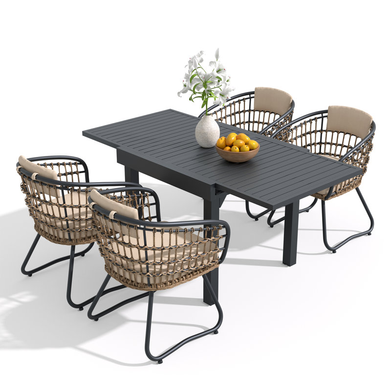 Ensemble repas extensible pour 4 personnes en aluminium avec coussins amovibles Warran, Beige