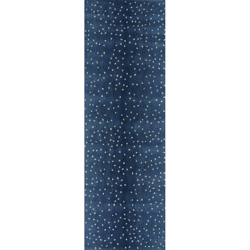 Wool Abstract Area Rug in Blue/White, Runner 2'6" x 8'