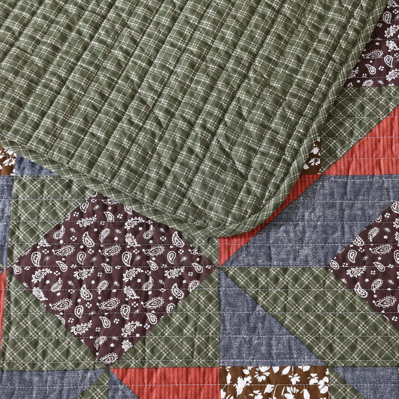 Twin Brown Cotton Reversible Patchwork Quilt Set