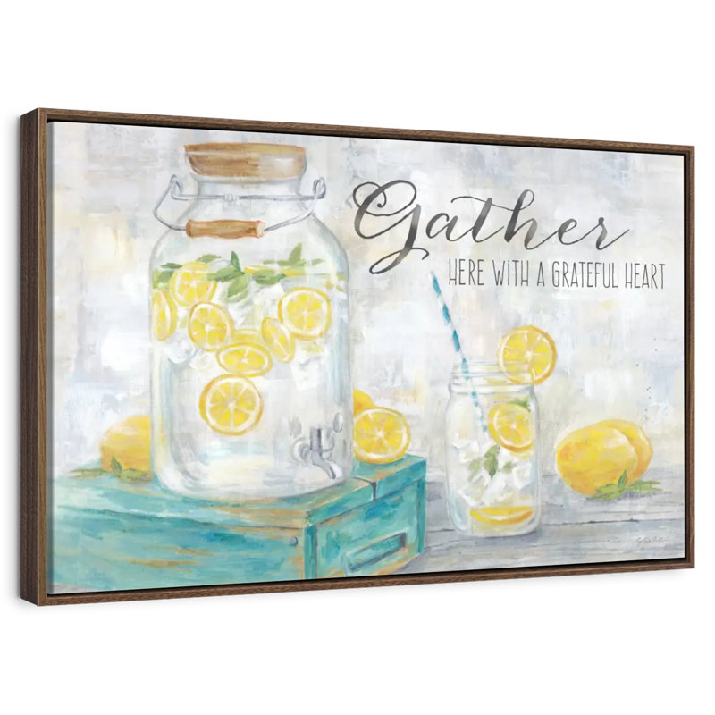 Paysage «Gather Here Country Lemons», Cadre flottant noyer, 43 po x 29 po