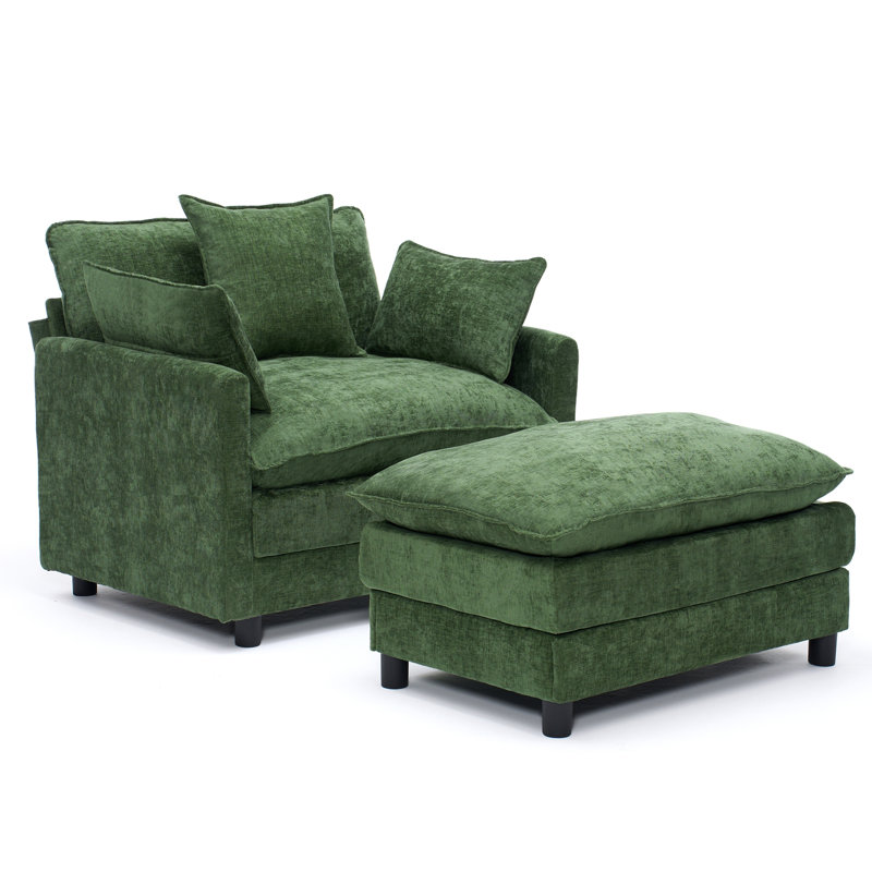 Fauteuil surdimensionné en tissu chenille - Chaise d'appoint robuste, confortable et élégante pour le salon, Vert