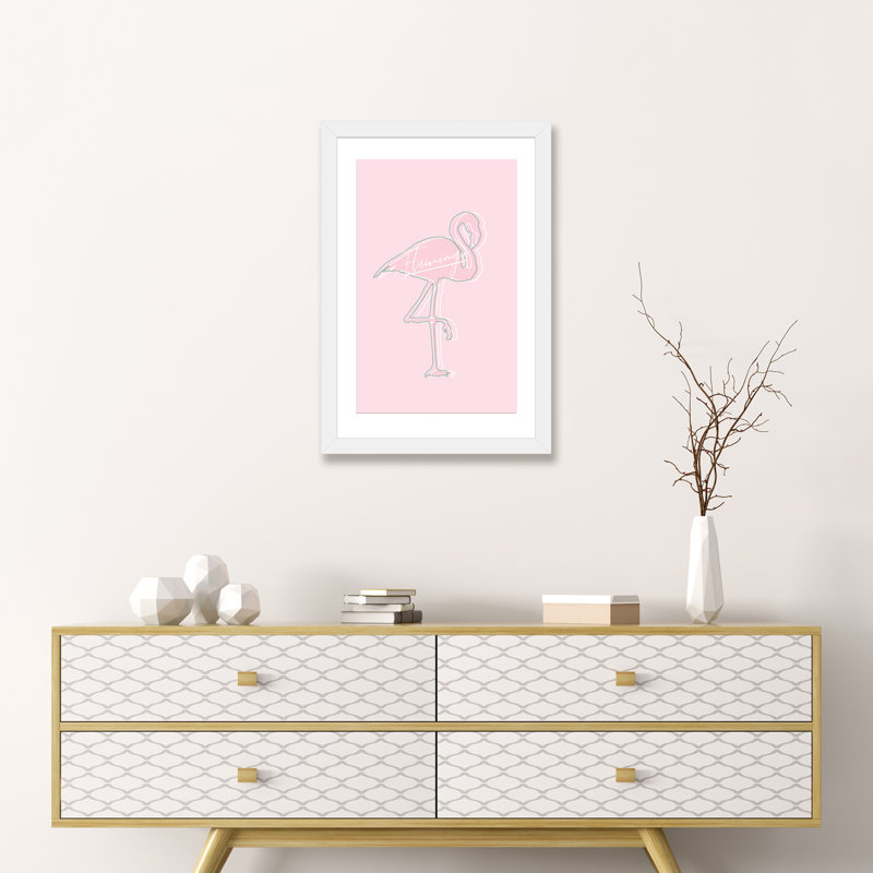 «Be You Flamingo», reproduction d'impression, H 24 po x l 16 po x P 1 po, Papier encadré blanc, Blanc