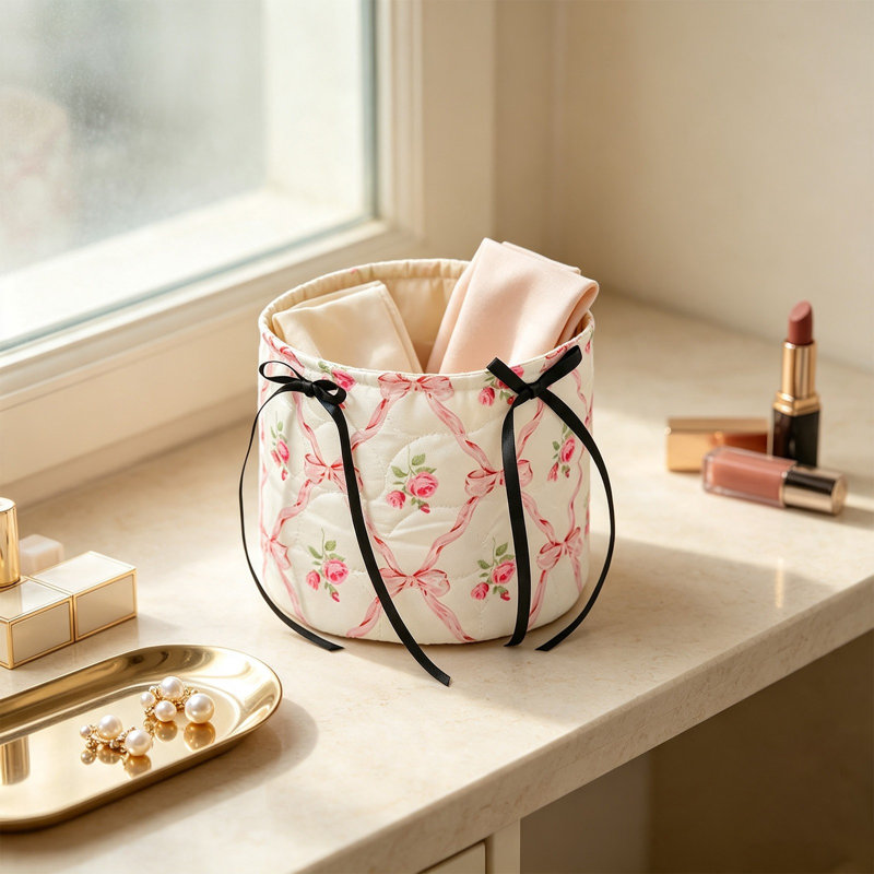 Panier de rangement en tissu (1 pièce) - Panier de rangement cosmétique - Sac de rangement de bureau - Petit sac de rangement - Boîte de rangement 16 x 16 x 15 cm