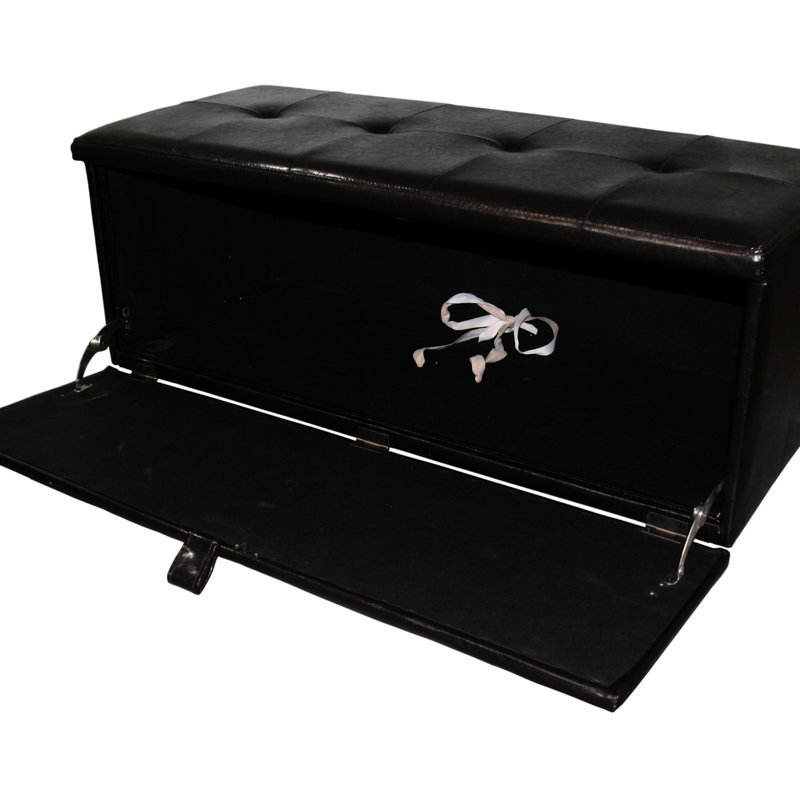 18.5" Tall Brown Leather Upholstered Storage Bench, Front Pull Handle, Single Hinge For Stability, 38.5In L X 12.5In W Storage, 2In 3.5In Legs, 46Lb Product Weight, 17In Width, 19In Package Width