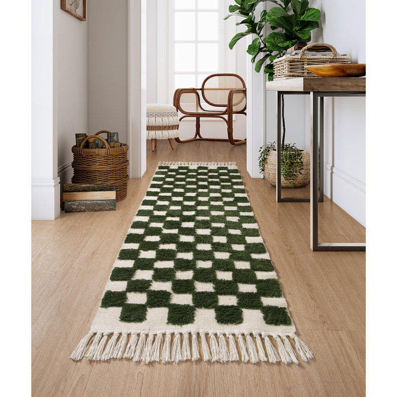 Keyniah Rectangle Checkered  Machine Washable Cotton Area Rug, Runner 2' x 6'