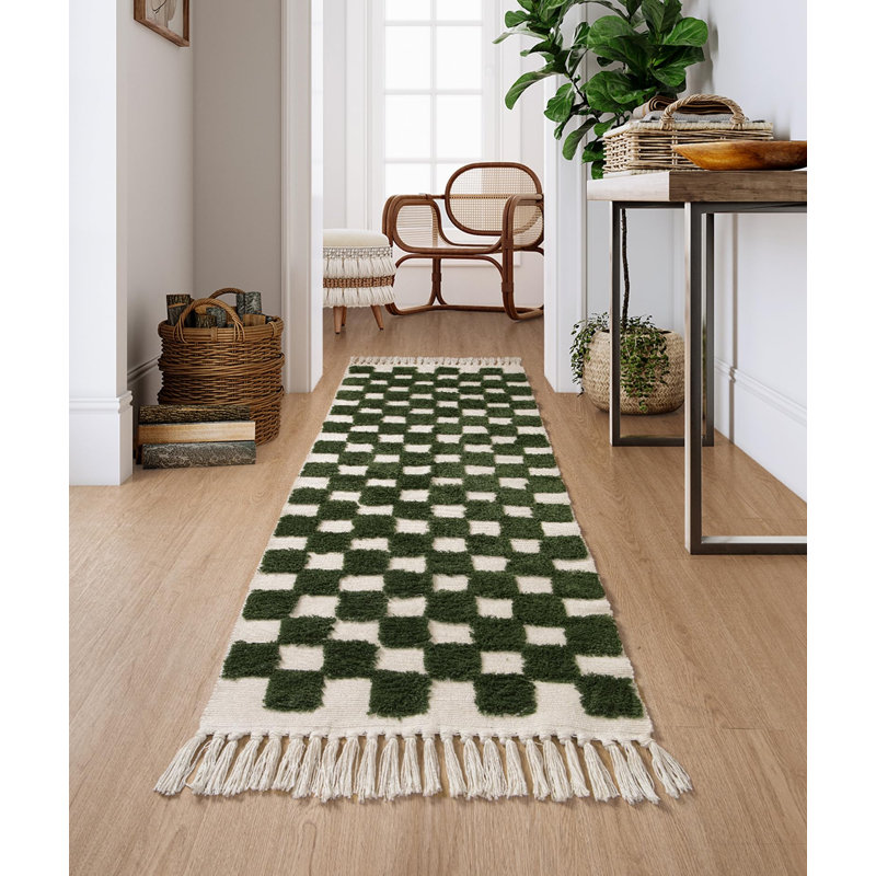 Tapis rectangulaire en coton lavable à la machine Keynieh, Tapis de couloir 2 pi x 6 pi