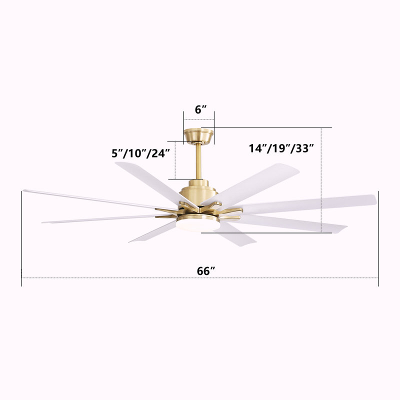 Ventilateur de plafond 66 pouces à profil bas en ABS avec lumières à intensité variable et moteur à courant continu réversible silencieux à 6 vitesses pour l'intérieur