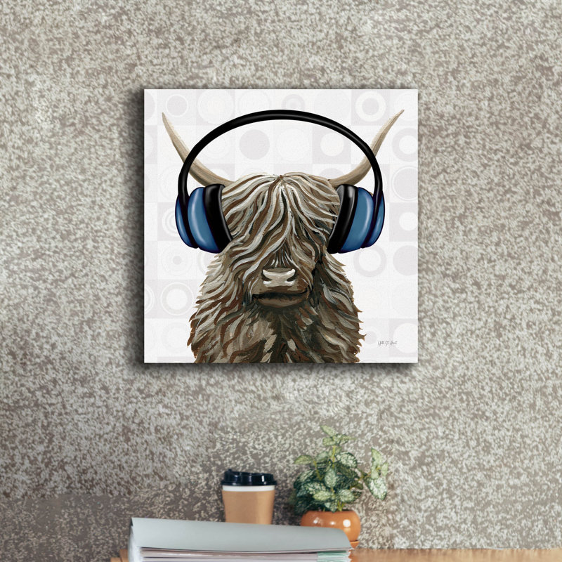 «Music Cow Blue C» par Yvette St. Amant, art mural sur toile, H 18 po x l 18 po x P 0,75 po