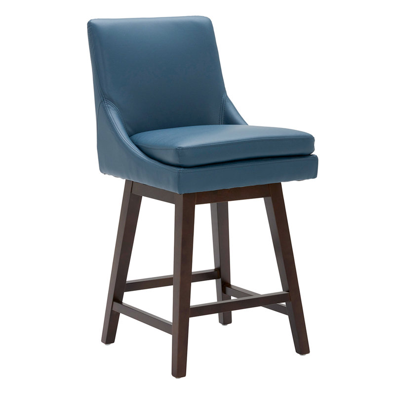 Aleksy Swivel 26'' Counter Stool, Blue Faux Leather