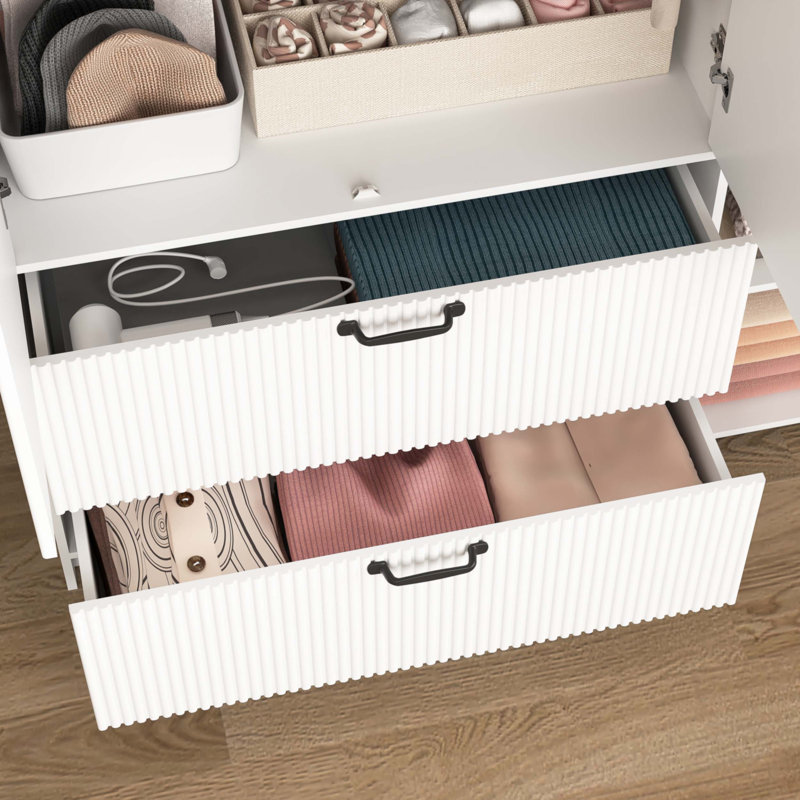 Garde-robe 4 portes avec miroir, Blanc