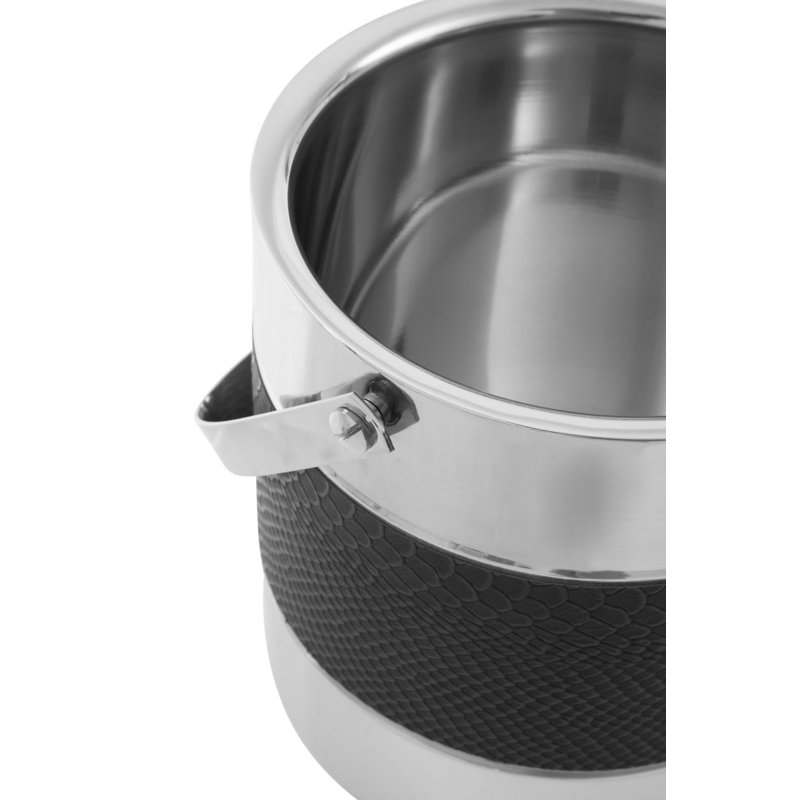 Aldrin Silver Finish Ice Bucket With Tongs, Black/Silver