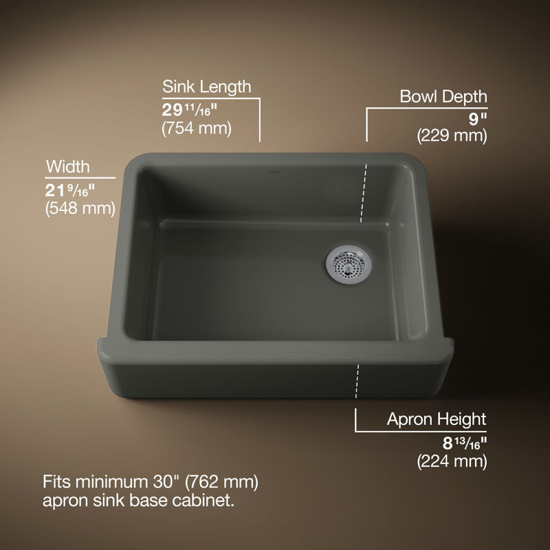 Évier de cuisine à simple cuve Kohler L 29,69 po x l 21,69 po Kohler Whitehaven, Gris tonnerre