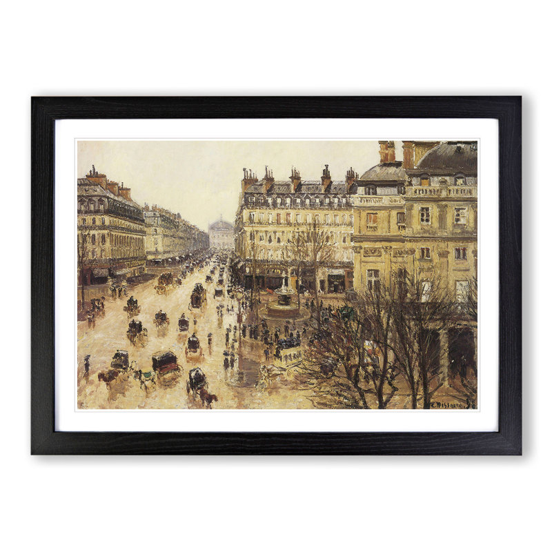 French Theatre in the Rain by Camille Pissarro - Picture Frame Painting, Black Framed, 27cm H x 36cm W x 2cm D