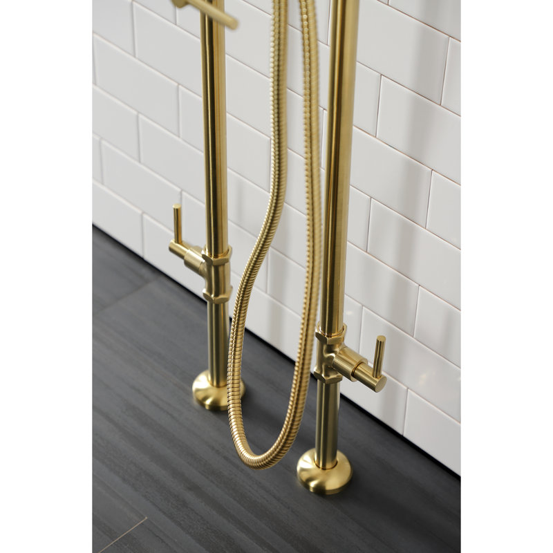 Kingston Brass Concord Freestanding Tub Faucet with Supply Line and Stop Valve, Brushed Brass, Cross