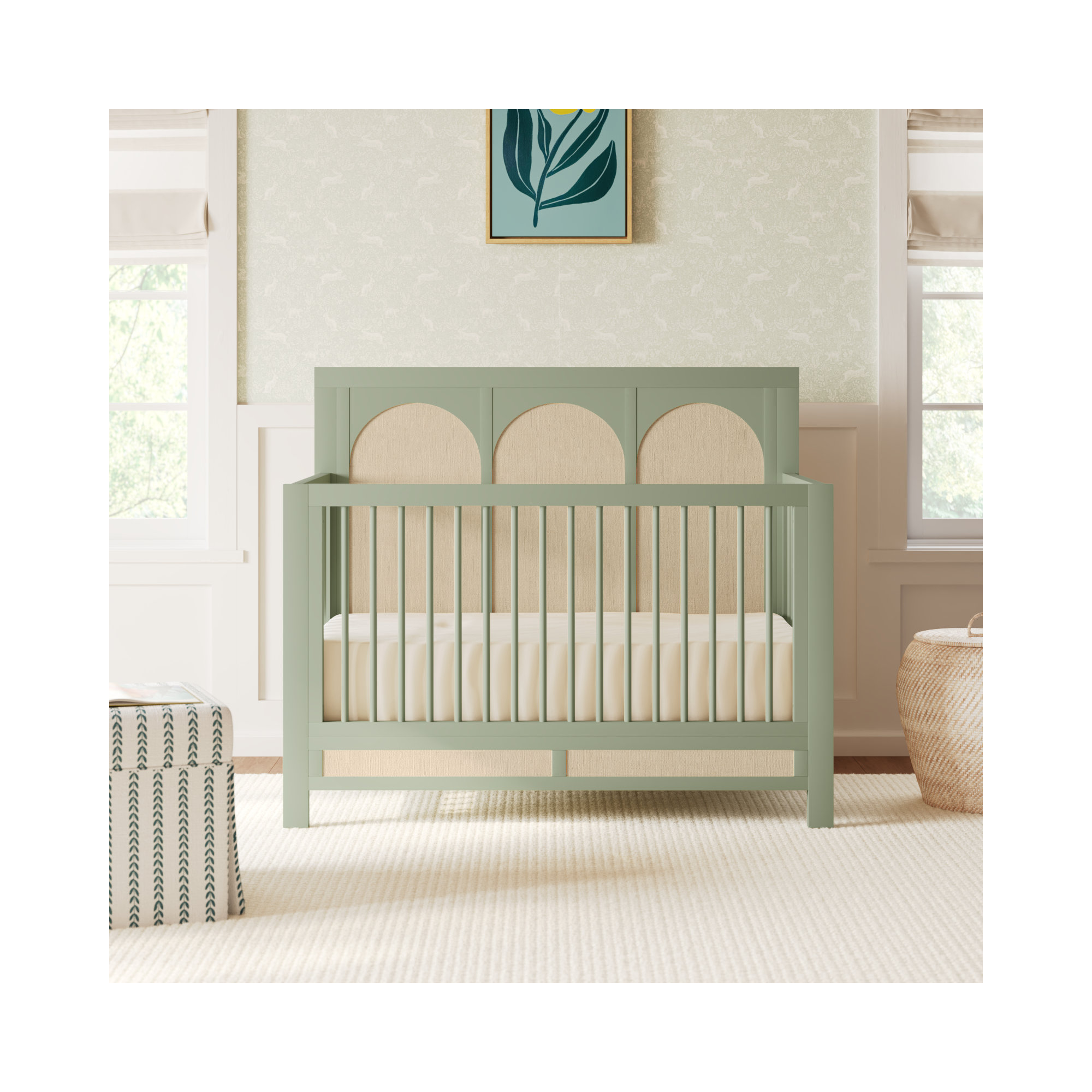Eloise 4-in-1 Convertible Crib, French Sage/Performance Sand Eco-Weave