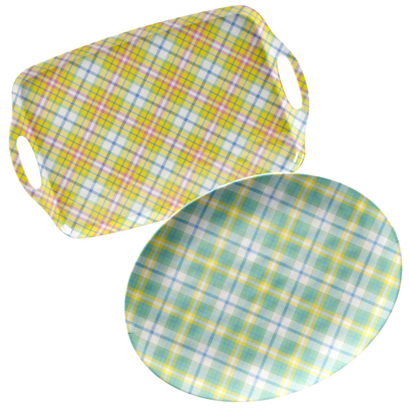 Easter Morning Plaid Multicolor Melamine Tray Set, 2 Pieces
