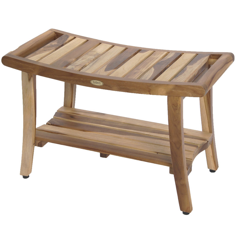 Banc de douche rectangulaire en bois massif avec tablette Ripley EcoDecors, Naturel, H 19,5 po x l 30 po x P 14 po