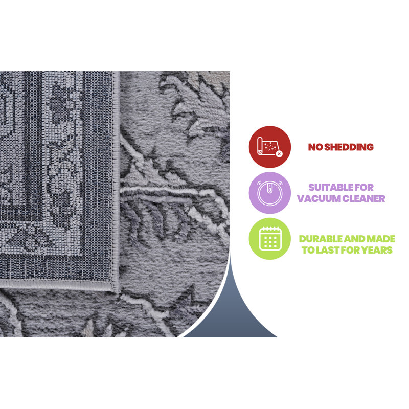Tapis de couloir ivoire / gris / oriental MARX Collection 2X8, Rectangle 6 pi 7 po x 7 pi 9 po