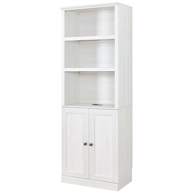 Port Bookcase With 1 Door And 3 Open Shelves In Rustic White For Bedroom Organization Office