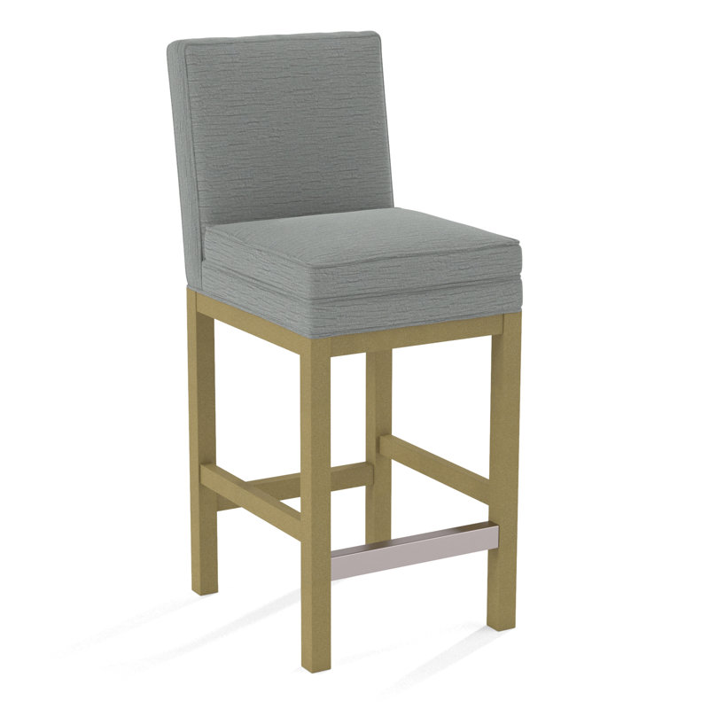 Upholstered Stool, White Sugar Performance; 0863-91, Brass Finish