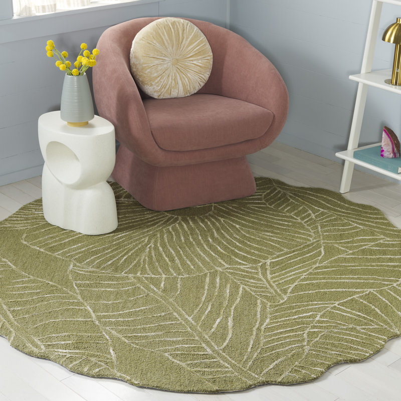 Soho 183 Hand Tufted Viscose; Wool Floral Rug in Green, Round 6'