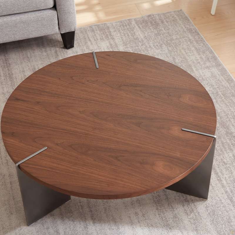Table basse ronde en bois de noyer, Marron foncé