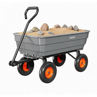 Chariot tout-terrain robuste, fourgon utilitaire de jardin d'une capacité de 600 lb avec pneus pneumatiques de 10 pouces, poignée réglable à 180 ° et dégagement rapide pour la terre, les plantes et les outils, gris et orange