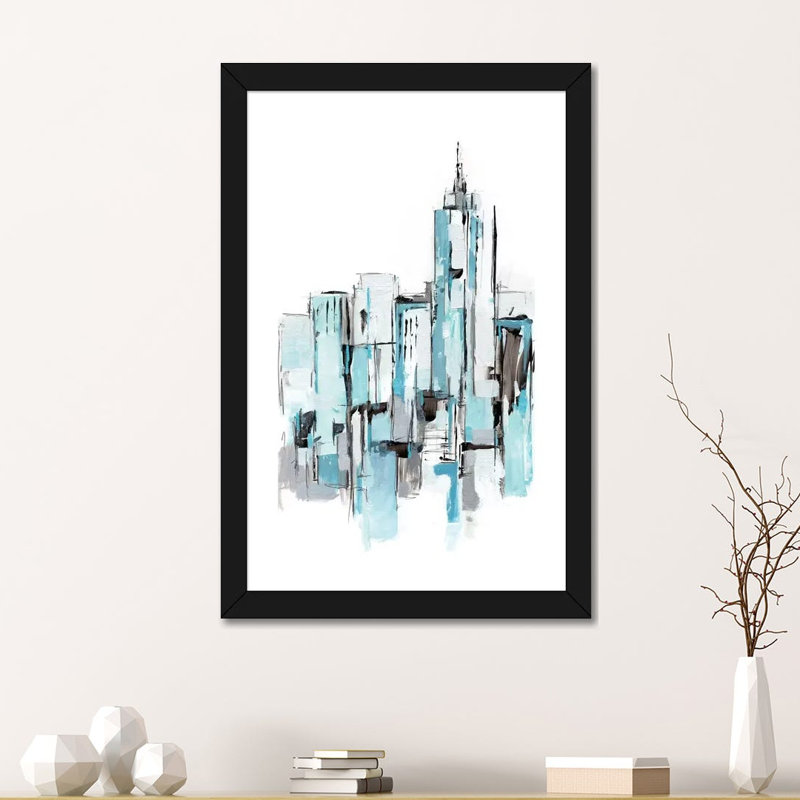 «Blue City I» par Ethan Harper - reproduction d'art, H 24 po x l 16 po x P 1 po, Papier encadré blanc, Blanc