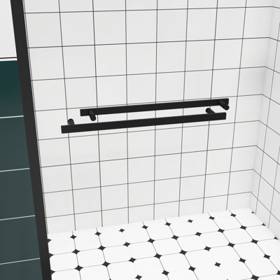 Double Sliding Bathroom Shower Door With Chamfer - Edged Tempered Glass, Stainless Steel Handle, Water Sealing Function Blocking Design