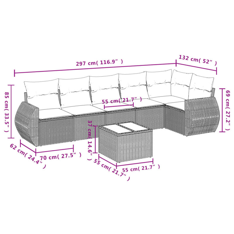 Vidaxl Garden Sofa Set PE Rattan, Powder-Coated Steel, Tempered Glass
