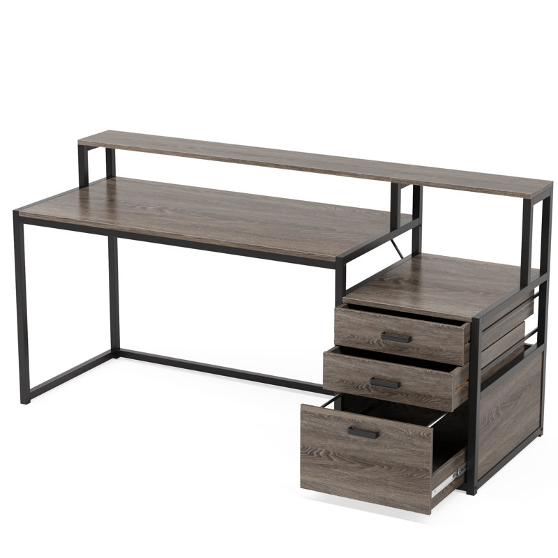 Metal Base Computer Desk, Grey, Black/Grey