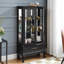 Vitrine lumineuse avec portes vitrées et tablettes réglables Vitrine vitrée 2 portes avec lumières DEL Finition noire et tiroir pour la décoration intérieure et le rangement