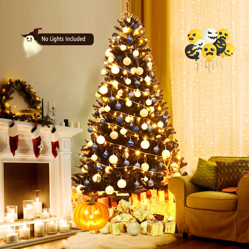 Arbre de Noël noir en épinette artificielle, H 6 pi