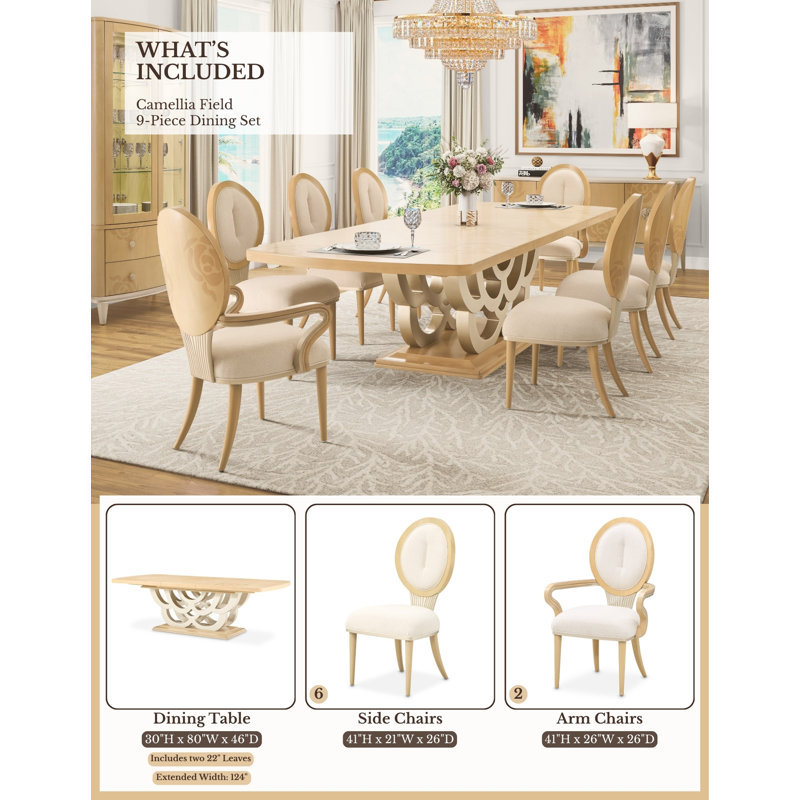 7 - Piece Extendable Dining Set, 9 Pieces: Table, 8 Chairs