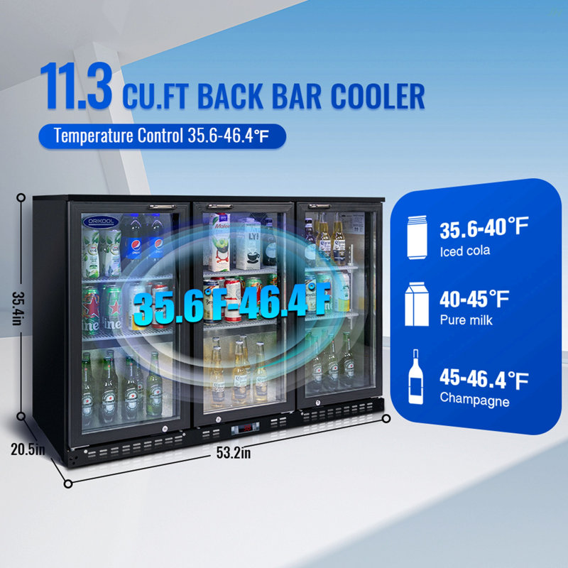 Beverage Refrigerators Cooler  53 Inch 3 Glass Door Back Bar, 480 Cans Commercial Display Bar Fridge For Beer Wine And Drink 11.3 Cu.Ft