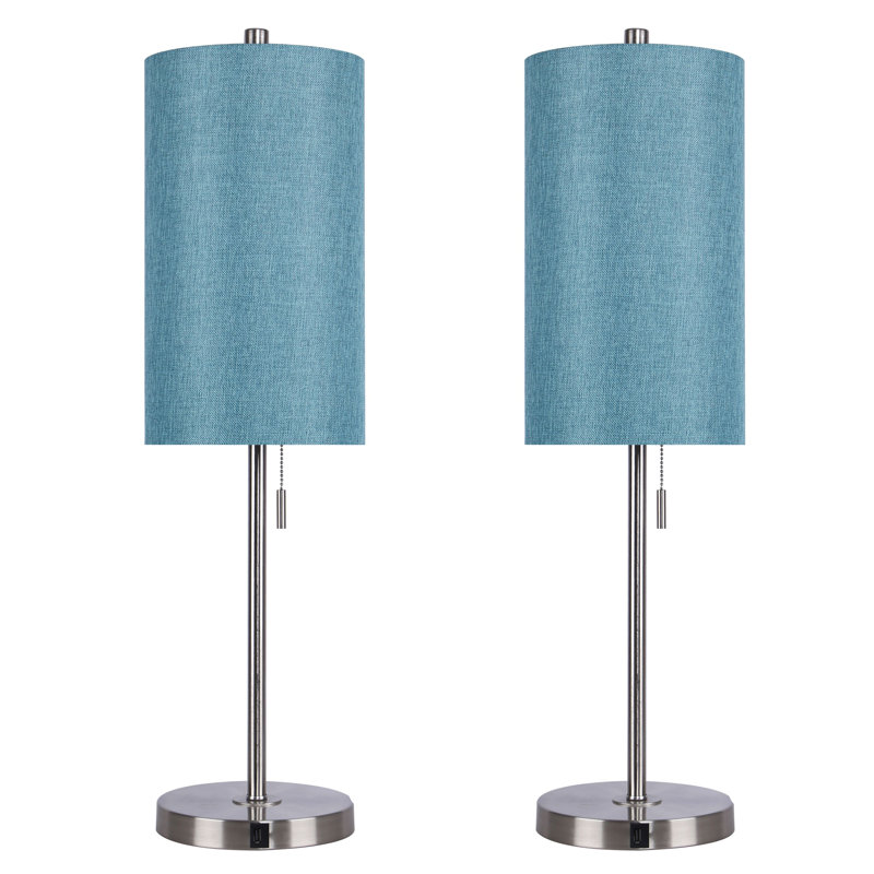 Ensemble de lampe de table avec USB 31,75 "Kelci, Nickel brossé, Turquoise