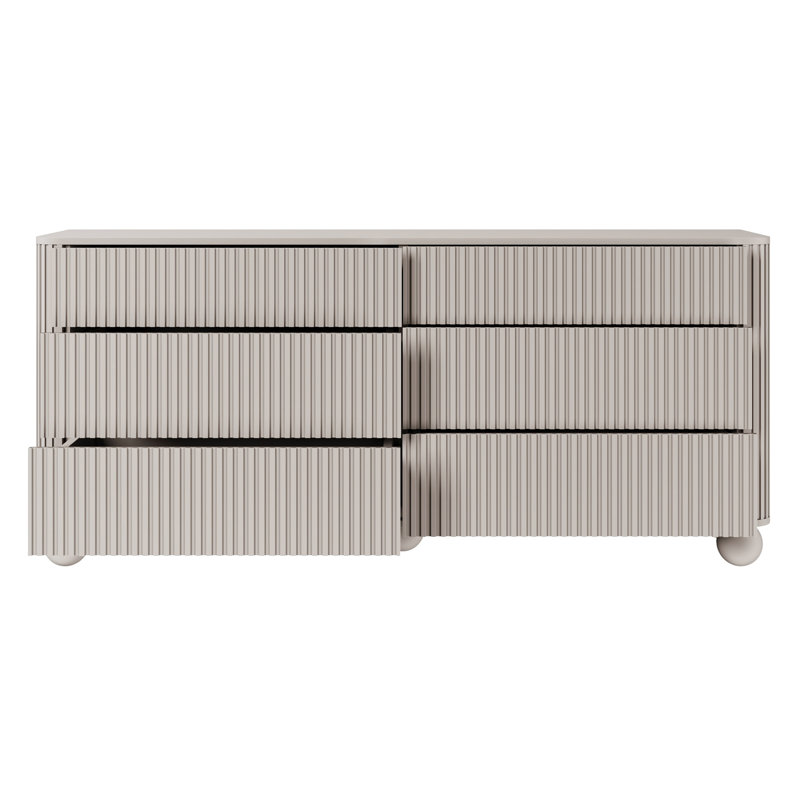 Arvello Sideboard With Grooves And Three Drawers On Ball Legs Sand Beige, 76.3cm H x 168cm W x 38cm D 