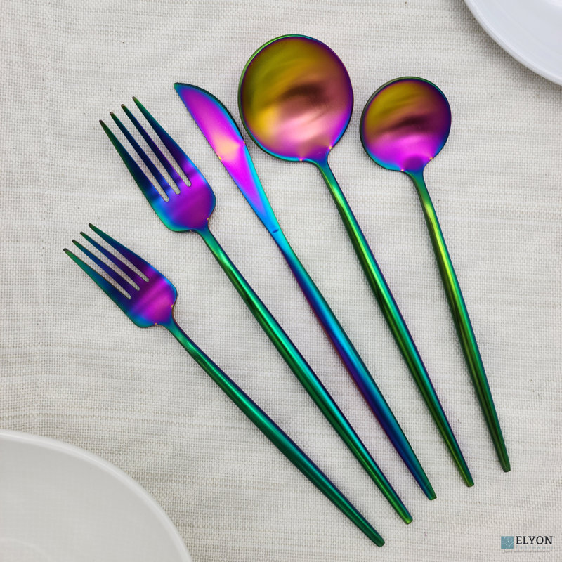 Elyon Lea 20-Piece Colored 18/10 Stainless Steel Flatware Set, Rainbow