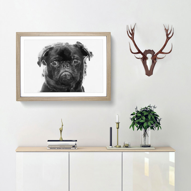Pug Dog in Abstract - Framed Print, 50cm H x 76cm W x 2cm D, Oak