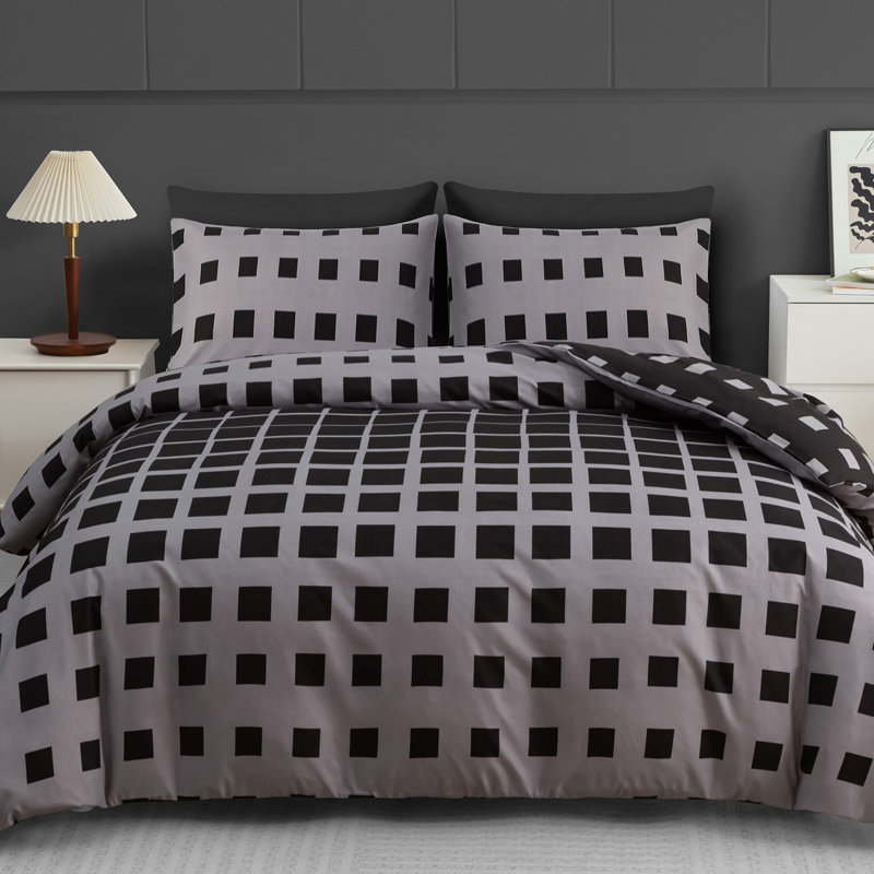 Luxury Double Brushed Microfiber Reversible Duvet Cover Set with Zipper Closure and Corner Ties