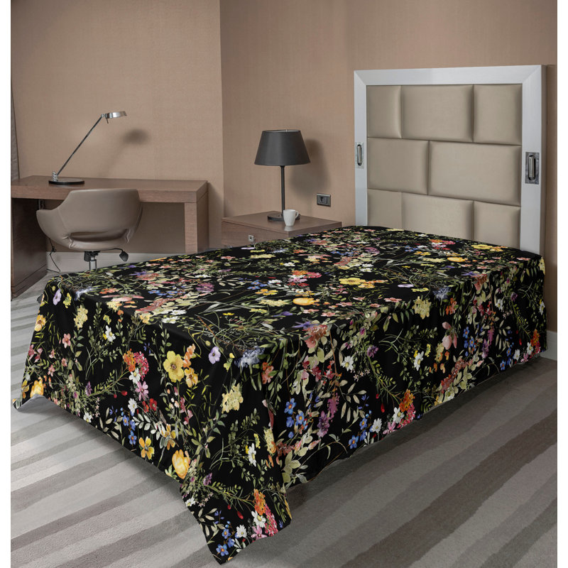 Drap plat Ambesonne, Drap plat pour lit simple, Floral gris anthracite