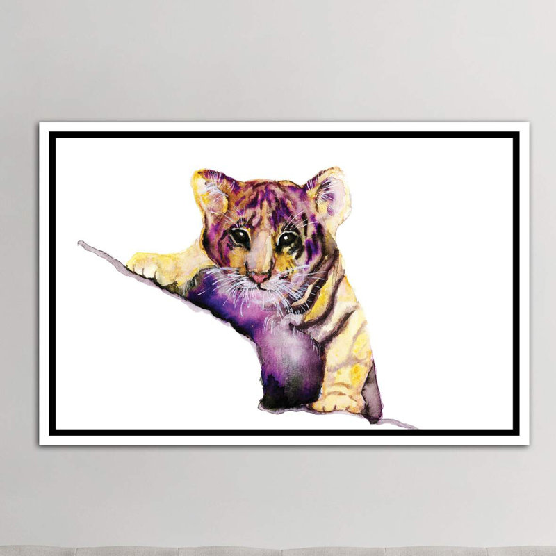 Art little tiger, H 40 po x l 26 po x P 1,5 po, Toile blanche encadrée