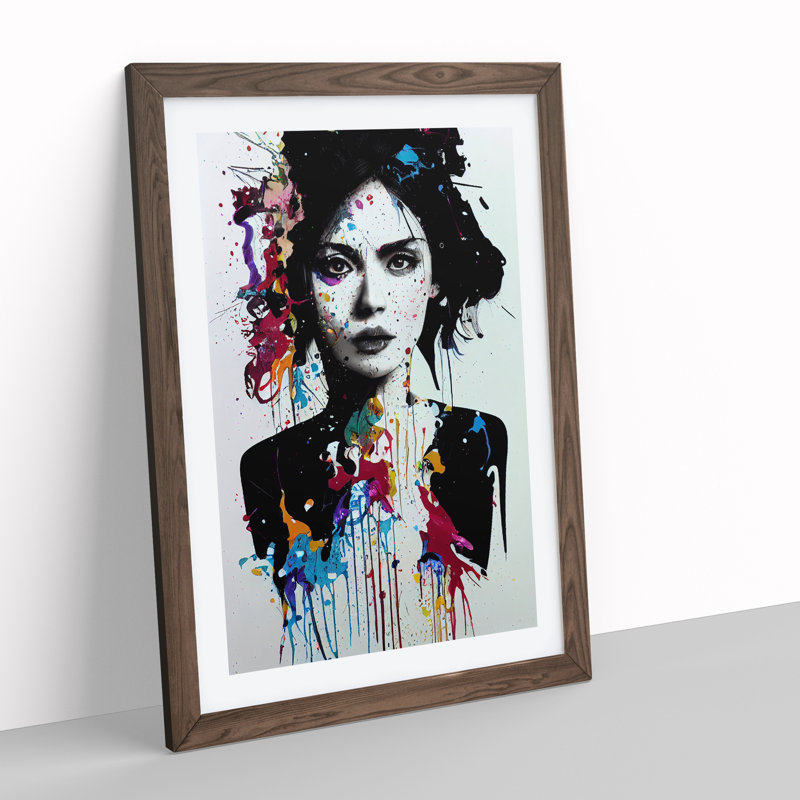 Paint Splashed Woman No.5 - Framed Print, 46cm H x 34cm W x 2cm D, Walnut