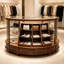 47.24"Dark Brown Wood-Grain Solid Wood Multi-Layer Board Curved Jewellery Display Cabinet-595779606
