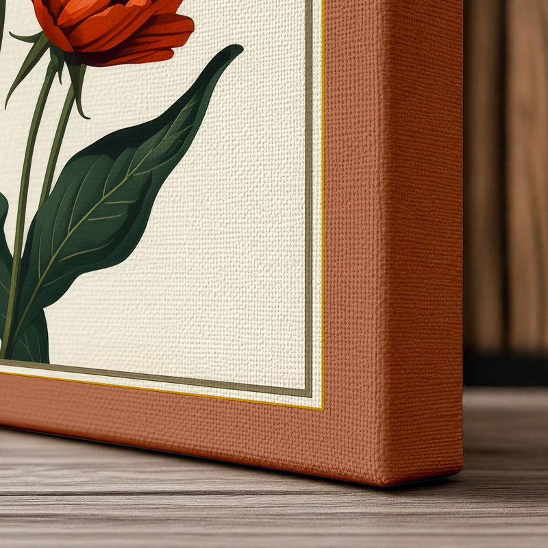 Three Gerbera Bloom Botanical - Wrapped Canvas, 18x12 - 45.7 x 30.5 cm, Terracotta Border
