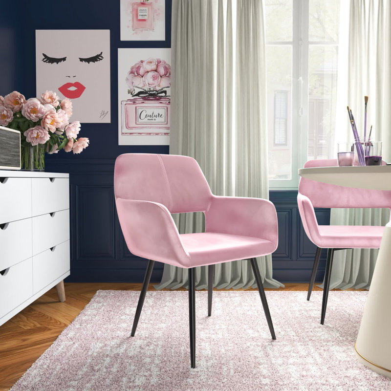 Kristina 17'' H Velvet Upholstered Metal Armchair, Pink