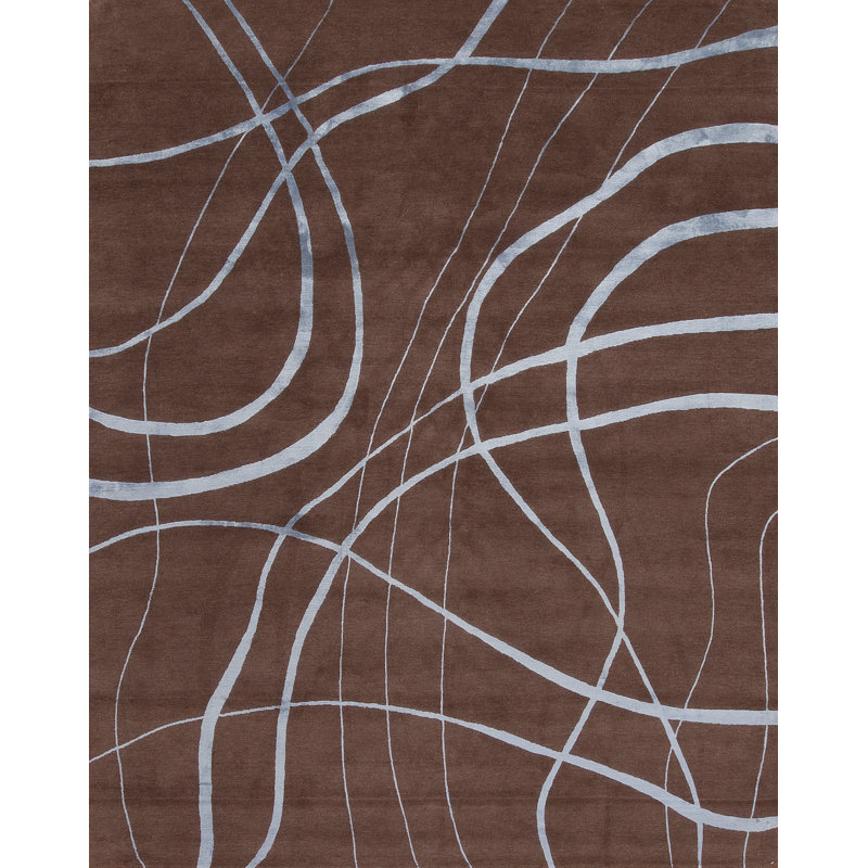 Tapis chocolat moderne noué à la main à motif abstrait 3 Modern Tibet, Rectangle de 10 pi x 14 pi