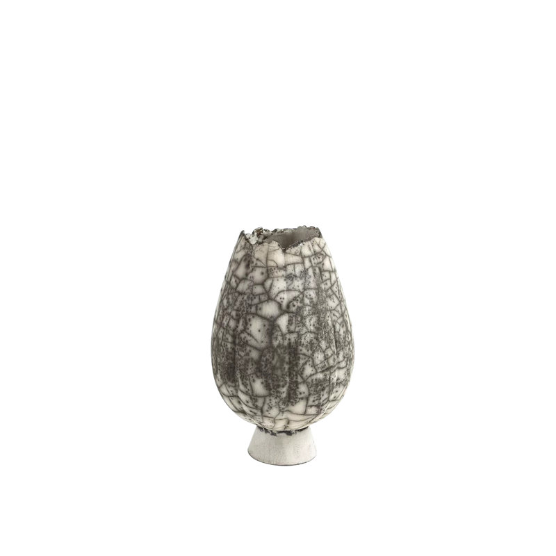 Crackled Footed Vase-Black Raku, 13.25" H x 8.25" W x 8.25" D